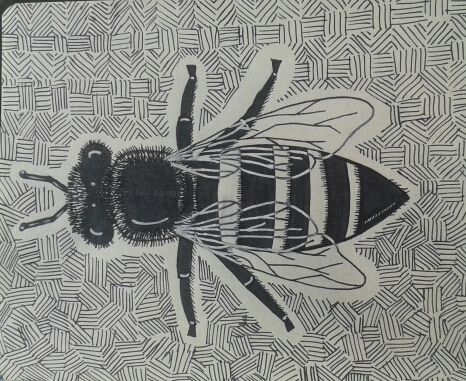 Inked bee with many lines.