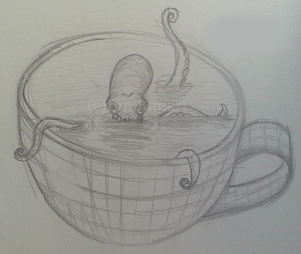 Pencil sketch of an octopus in a cup
